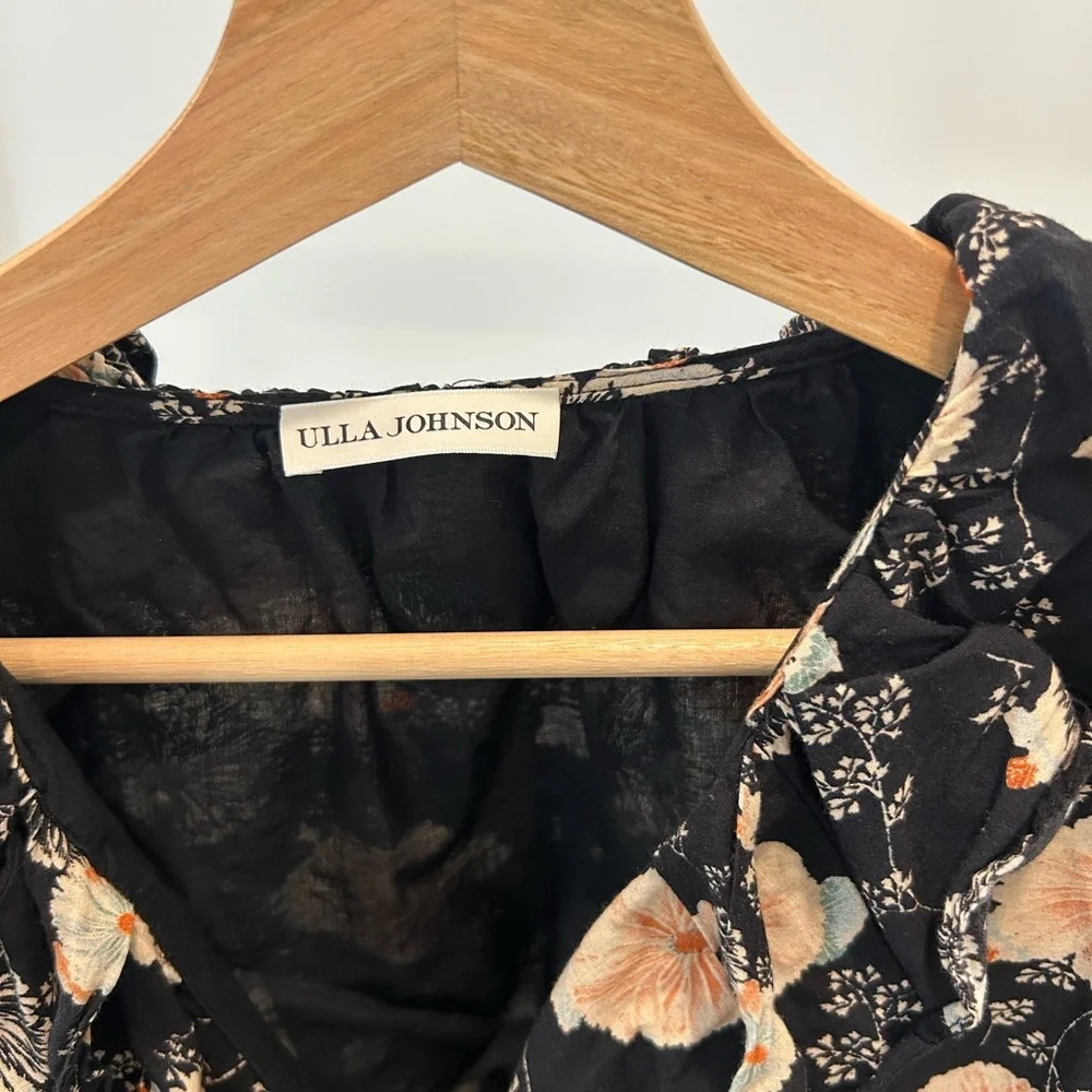 Ulla Johnson Black Puff-Sleeve Floral Tie-Front Top - Picture 2 of 3